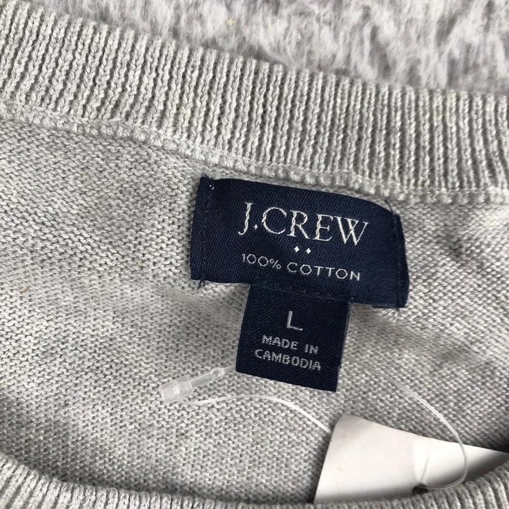 J Crew Sweater Mens L Grey 100% Cotton Crewneck Lightweight Knit NEW NWT
